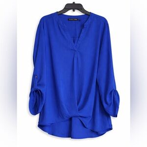 Always Indigo Blue Asymmetrical 3/4 Sleeve Blouse Size 3X